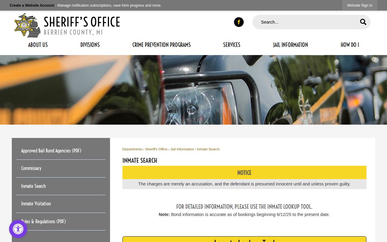 Berrien County Jail release search landing page