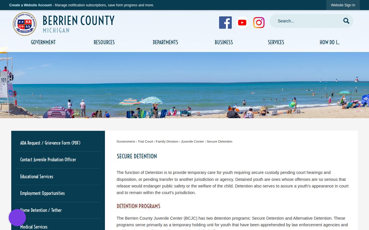 Berrien County Juvenile Center secure detention release alternatives
