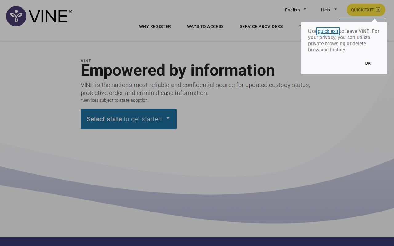 Berrien County MI-VINE inmate search and release notification screen